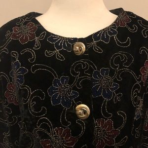 Black velvet blazer with gold stitching